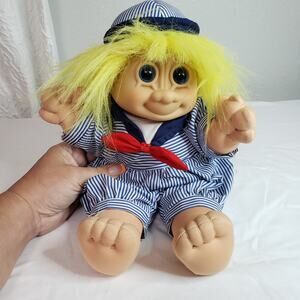 Vintage Russ‎ Troll Kidz Sailor Plush Doll Skippy Blue Striped Nautical Outfit